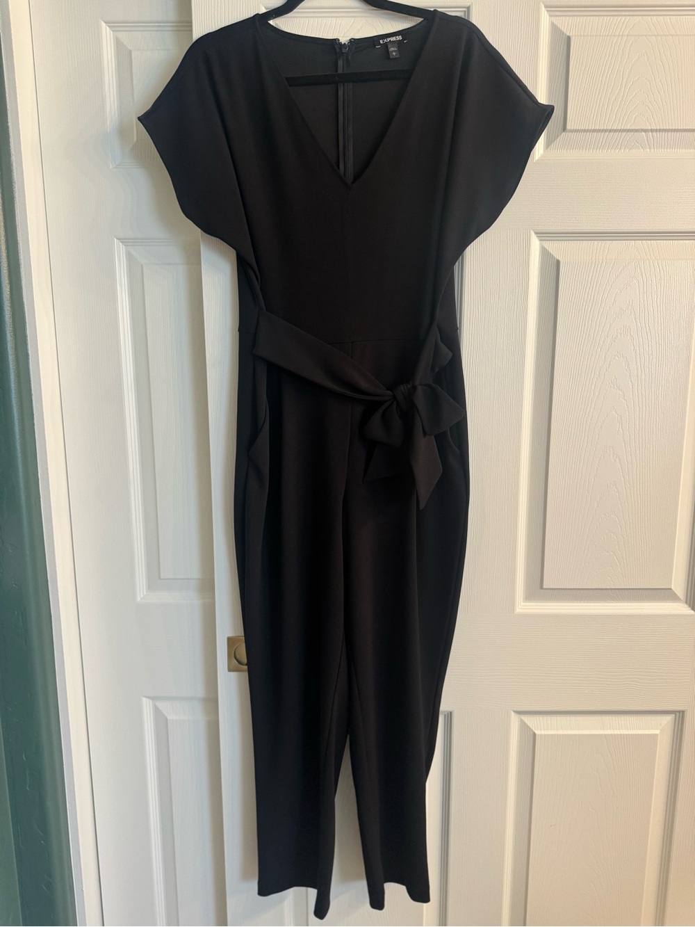 Express Black V-Neck Tie-Waist Jumpsuit